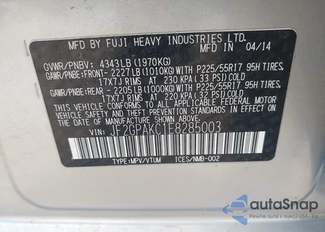 2014 Subaru Xv Crosstrek 2.0I Limited z USA, uszkodzony, nr VIN JF2GPAKC1E8285003